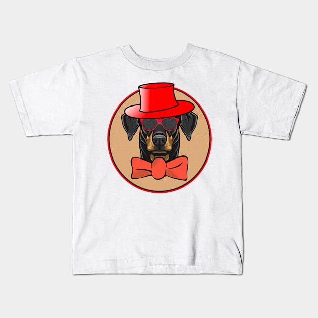 Cool Doberman Pinscher in hat, bowtie and shades! Especially for Doberman owners! Kids T-Shirt by rs-designs